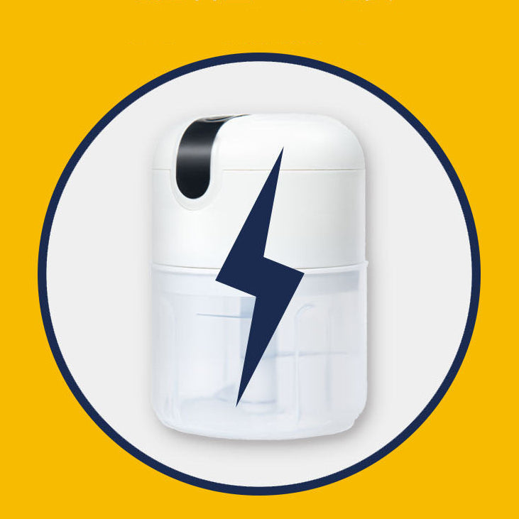 White electronic device with a blue lightning bolt on a yellow background.
