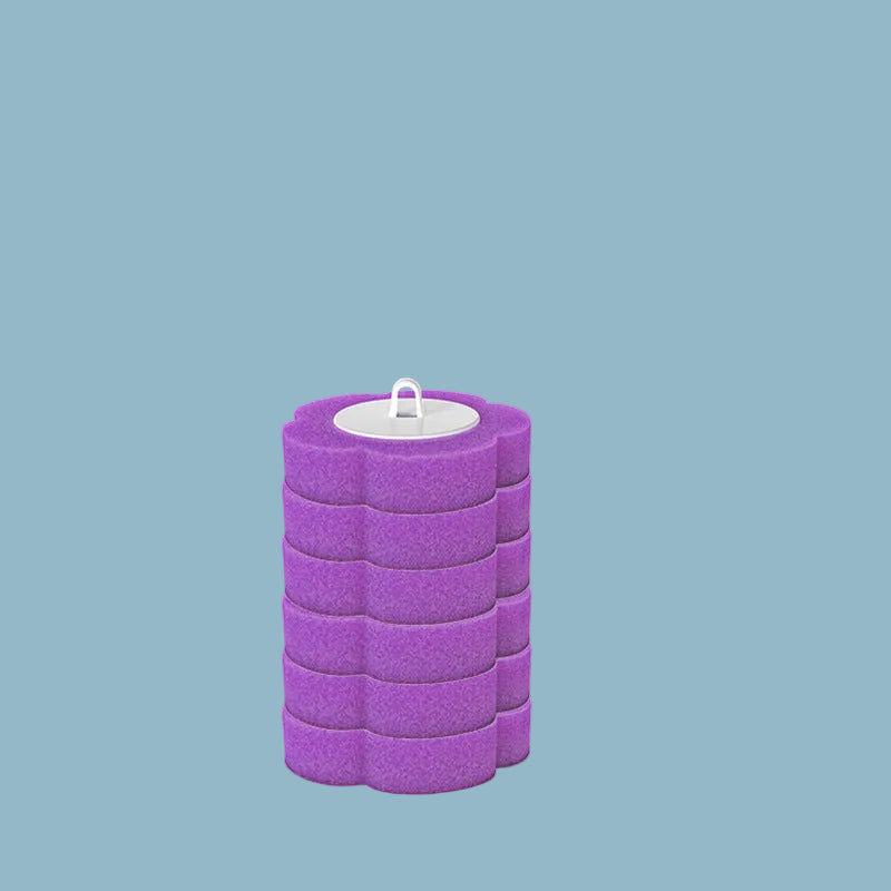 Purple cylindrical foam on a blue background