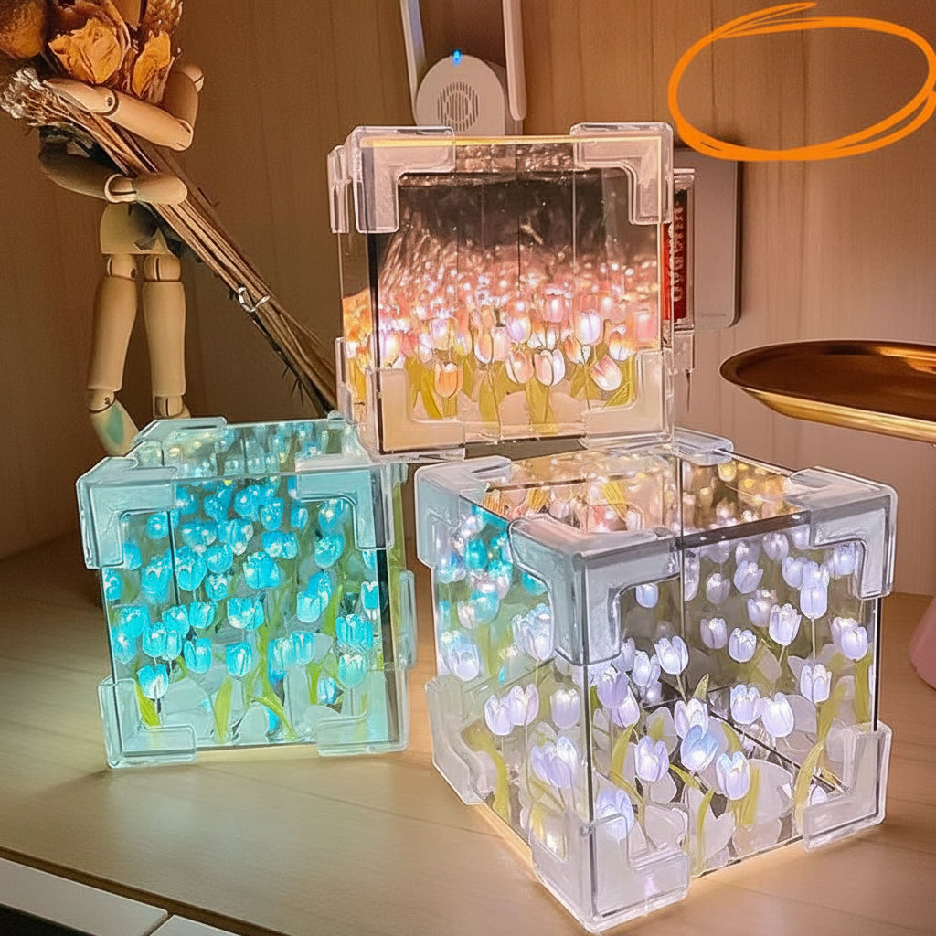Decorative night light with floral design on a wooden surface