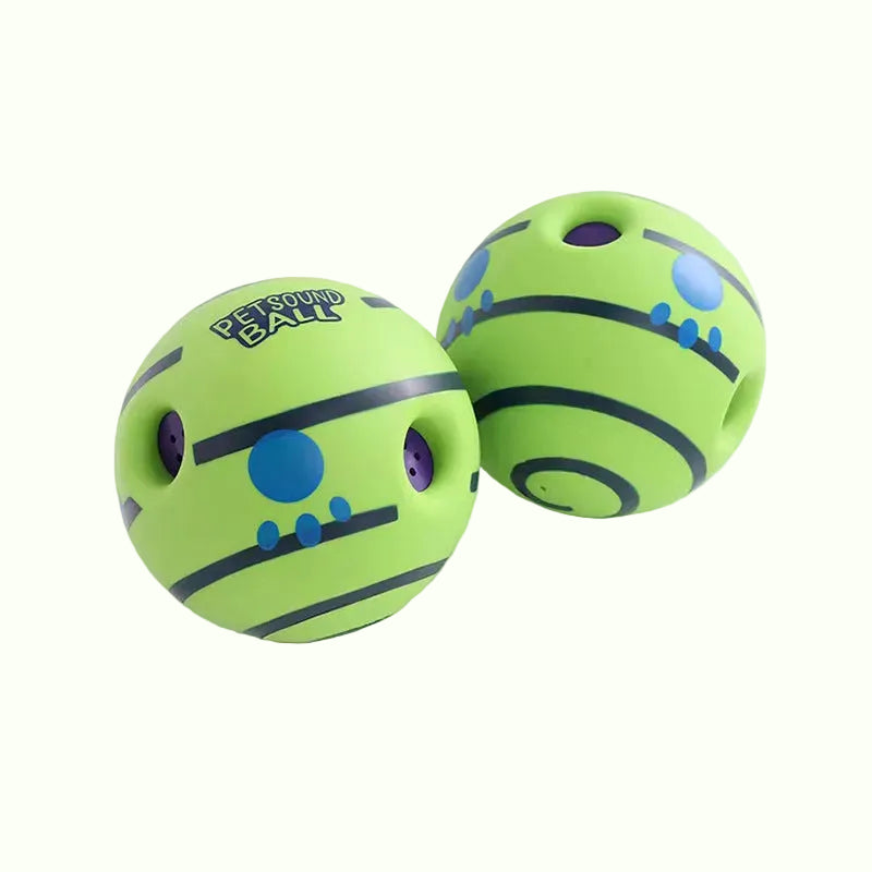 Two green pet balls with sound on a white background