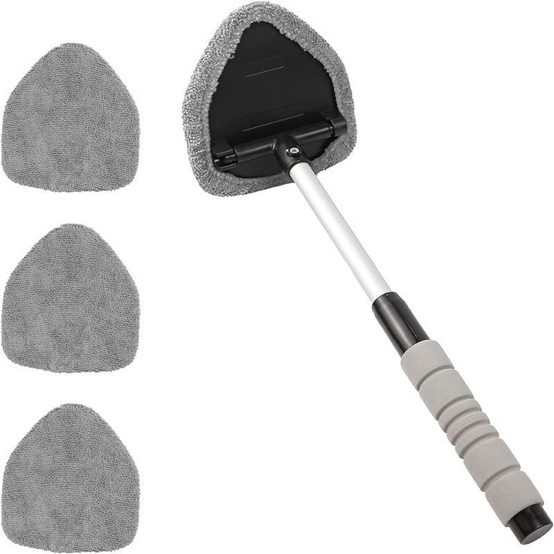Cleaning tool with gray microfiber pads on a white background
