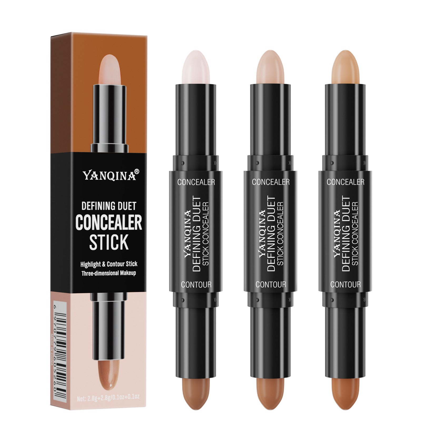 Defining duet concealer sticks with packaging on a white background