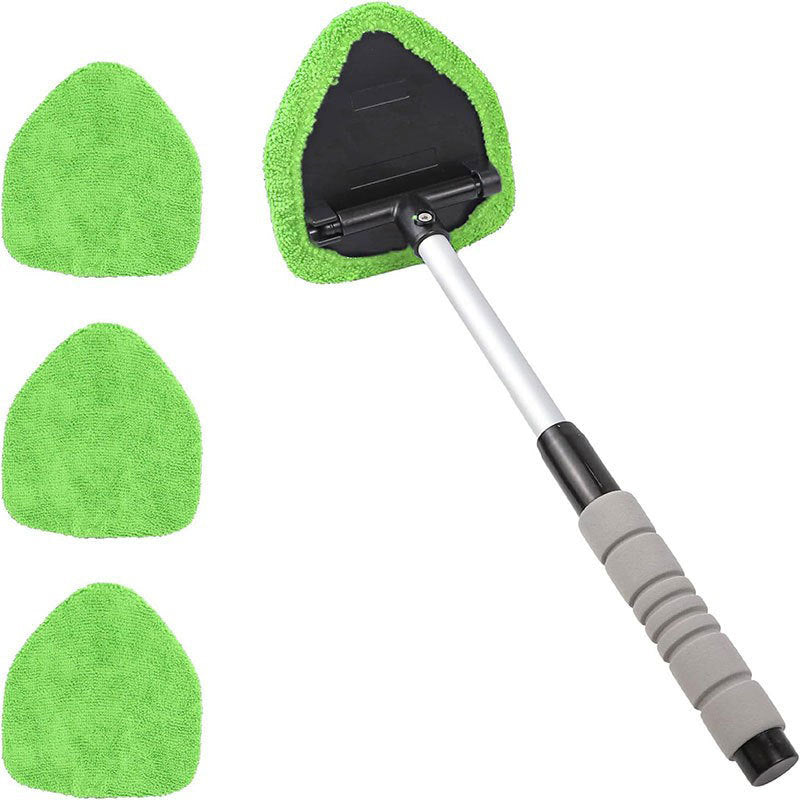 Cleaning tool with green cloths on a white background