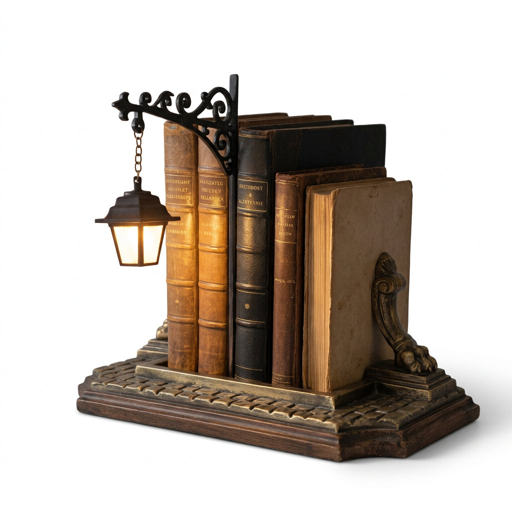 Decorative wall light fixture with book design on a white background