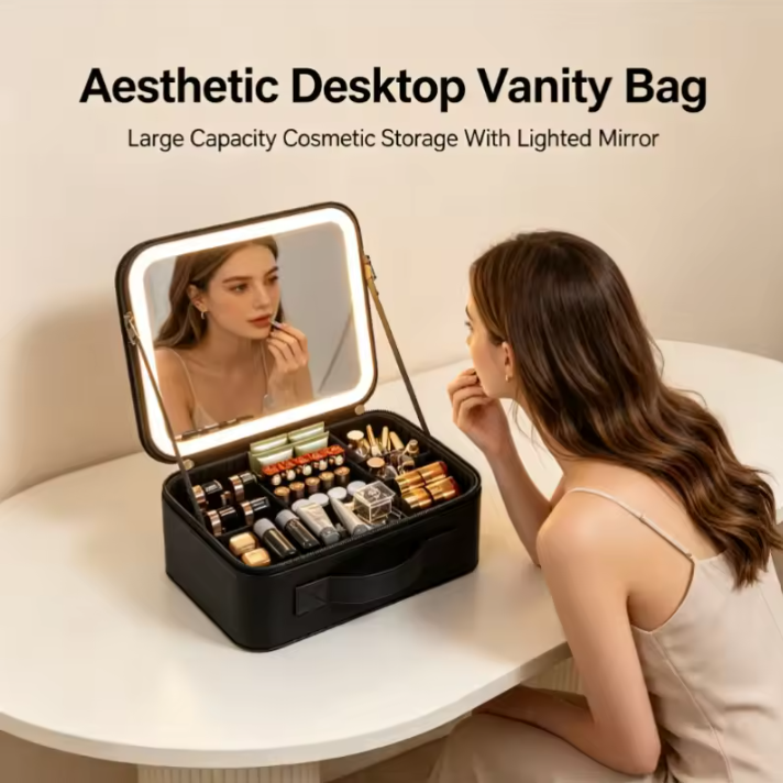 Travel Makeup Bag with LED Mirror