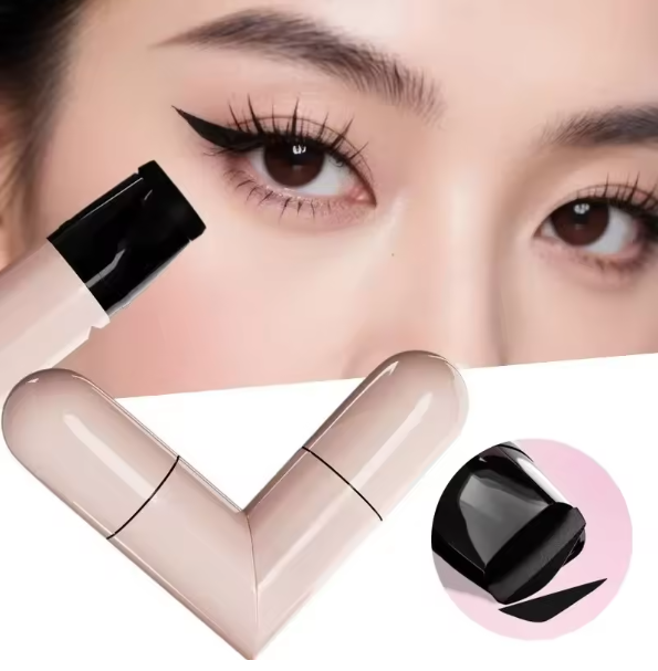 Eyeliner pen with close-up of application on a person's eye, set against a white background.