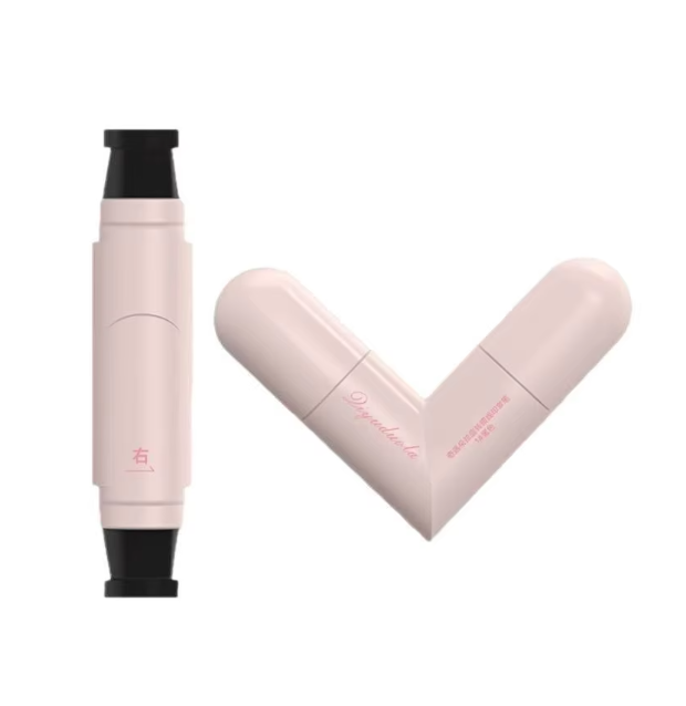 Two pink cosmetic devices with black tips on a white background