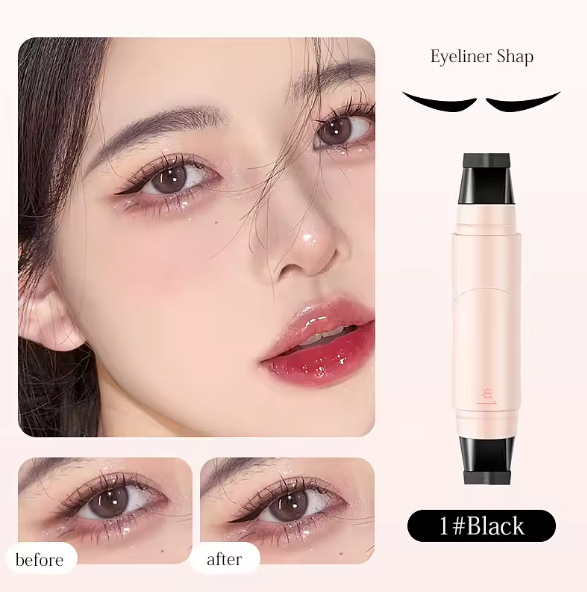 Eyeliner shaper with before and after effects on eyes, displayed on a white background.